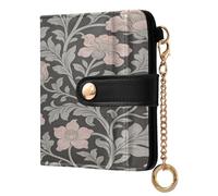 BCFHRGT Vintage Pink Flowers William Morris Gray Portable Women's Folding Wallet PU Leather Wallet With Card Slots for Girls Women Ladies