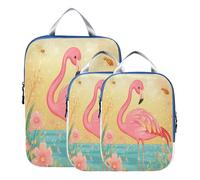 BCFHRGT Waterproof 3 Set Packing Travel Organizer Polyester Folding Closet Organizer, Cartoon Flamingo A River 3 Set