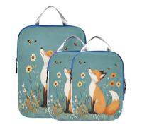 BCFHRGT Waterproof 3 Set Packing Travel Organizer Polyester Travel Space Saver Bags, Cartoon Fox Teal 3 Set