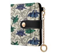 BCFHRGT William Morris Purple Green Flowers Pattern Portable Ladies Cute Foldable Wallet Premium PU Leather Wallet for Girls Women Ladies
