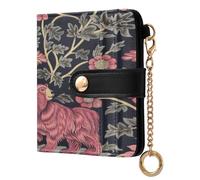 BCFHRGT William Morris Style Bear Peach Dark Blue Convenient Women's Folding Card Wallet PU Leather Wallet With Card Slots for Women Boys Girls