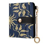 BCFHRGT William Morris Style Design Sun Dark Blue Portable Ladies Folding Coin Wallet PU Leather Bifold Wallet for Women Boys Girls