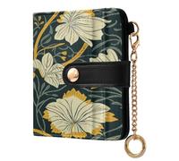BCFHRGT William Morris Style Flower Yellow Dark Portable Ladies Premium Foldable Wallet PU Leather Folding Wallet for Women Girls