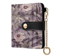 BCFHRGT William Morris Style Mauve Floral Unique Ladies Classic Foldable Wallet PU Leather Folding Wallet for Woman Girl