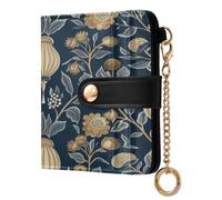 BCFHRGT William Morris Style Rustic Ethnic Floral Dark Blue Unique Ladies Bifold Wallet PU Leather Wallet With Card Slots for Girls Women Ladies