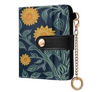 BCFHRGT William Morris Sun Flower Dark Blue Yellow Portable Women's Folding Wallet PU Leather Wallet for Girls Women Ladies