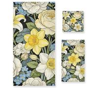 BCFHRGT William Morris White Lily Peony Head to Toe Face Towels Set 3 Piecing 1 Bath Towel 1 Hand Towel Washcloth for Kitchen Bathroom Yoga Gym