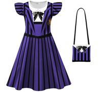 BCFSITNBH Enid Costume Fancy Dress for Girls Purple & Black Striped School Uniform Outfit Halloween Cosplay Birthdays Party Dresses 02-purple 140