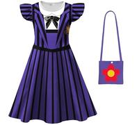BCFSITNBH Enid Costume Fancy Dress for Girls Purple & Black Striped School Uniform Outfit Halloween Cosplay Birthdays Party Dresses 03-purple 110