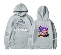 BCFSITNBH KPop Demon Hunters Hoodie Girls Y2k Pullover Huntrix Huntr/X Rumi Mira Zoey Jinu Hip Hop Streetwear Long Sleeve Hooded Sweatshirt for Kids 06-gray 110