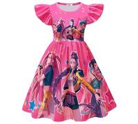 BCFSITNBH KPop Hunters Dress for Girls Summer Anime Cartoon Kpop Singer Rumi Mira Zoey Fancy Printed Party Dress Up for Kids 02-Hot Pink 150