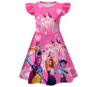 BCFSITNBH KPop Hunters Dress for Girls Summer Anime Cartoon Kpop Singer Rumi Mira Zoey Fancy Printed Party Dress Up for Kids 05-Hot Pink 130
