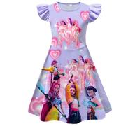 BCFSITNBH KPop Hunters Dress for Girls Summer Anime Cartoon Kpop Singer Rumi Mira Zoey Fancy Printed Party Dress Up for Kids 05-Purple 130