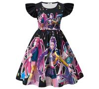 BCFSITNBH KPop Hunters Dress for Girls Summer Anime Cartoon Kpop Singer Rumi Mira Zoey Fancy Printed Party Dress Up for Kids 02-Black 120