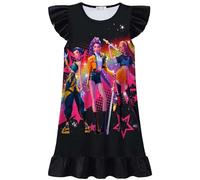 BCFSITNBH KPop Hunters Dress Girls Summer Fancy Dresses Anime Huntrix Huntr/X Rumi Mira Zoey Patterned Casual Daily Home Clothes 01-Black 130
