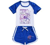 BCFSITNBH Merch KPop Demon Hunters Kids 2 Piece Outfit Anime Huntrix Huntr/X Crop Top Short Sleeve T-Shirt and Drawstring Shorts 2PC Tracksuit Set for Boys Girls 02-Dark Blue 150