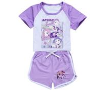 BCFSITNBH Merch KPop Demon Hunters Kids 2 Piece Outfit Anime Huntrix Huntr/X Crop Top Short Sleeve T-Shirt and Drawstring Shorts 2PC Tracksuit Set for Boys Girls 02-Light Purple 150