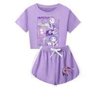 BCFSITNBH Merch KPop Demon Hunters Kids 2 Piece Outfit Anime Huntrix Huntr/X Crop Top Short Sleeve T-Shirt and Drawstring Shorts 2PC Tracksuit Set for Boys Girls 05-Purple 170