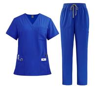 BCFSITNBH Scrubs Uniforms Women Set, Nursing Uniforms Scrub Set Workwear Nurse Top & Pants, Work Clothing, Women V Neck Short Sleeve Scrub Top Work Suits 01-Royal Blue M