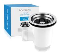 Bchlein Pop Up Drain Fitting with Overflow for the Sink, 70mm, Stainless Steel & Silicone, Kitchen Sink Drain