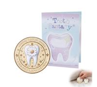 BCHMN Tooth Fairy Coin with Fancy Greeting Card, Commemorative Gift for Teeth Falling, Gold Magic Souvenir for Kids and Girls