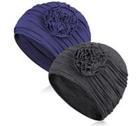 BCHRTOIP 2 Pcs Chemo Headwear for Women, Soft Chemo Hats Cancer Headwear Elastic Cancer Cap for Cancer Patient with Hair Loss, Navy+dark Gray, One Size