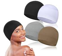 BCHRTOIP 4 Pieces Soft Chemo Headwear for Women, Lightweight Hair Cap for Sleep Chemo Caps Sleeping Cap for Chemo Hair Loss, Black+white+light Grey+light Khaki, One Size