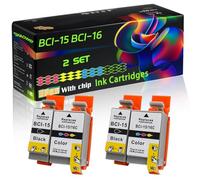 BCI-15 BCI-16 Compatible for Canon Ink Cartridges with Chip Bubble Jet i70 Bubble Jet i80 Pixma IP90 Pixma Printers (2 Set)