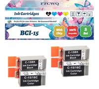 BCI-15 Ink Cartridges Compatible for Canon I70 I80 Pixma IP-90 Pixma IP-90V Printers, with Chip, High Yield 400 Pages, High-Definition Printing (2 Set)