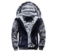 Bciopll Men's Hoodies Jacket Winter Thick Warm Fleece Zipper Coat Tracksuit Sportwear Sweatshirts Camo Blue Asia 5XL