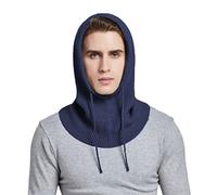 Bciopll Unisex Cashmere Knit Hooded Hat Women Winter Neck Cover Balaclava Men Ear Face Protect Warm Woollen Caps 12NavyBlue Elastic