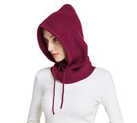 Bciopll Unisex Cashmere Knit Hooded Hat Women Winter Neck Cover Balaclava Men Ear Face Protect Warm Woollen Caps 11Wine Red Elastic