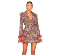 Bciopll Women Sexy Long Sleeve V Neck Floral Blazer Dress Ostrich Feather High Street Lady Dress Multi M