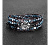BCJMKDX bohemian bracelet, Natural Stone Bracelet 3 Strands Leather Adjustable Wrap Bracelets for Women Men Friendship Luxury Sunflower Jewelry(B)