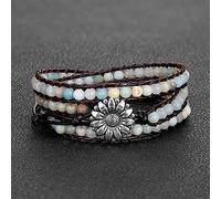 BCJMKDX bohemian bracelet, Natural Stone Bracelet 3 Strands Leather Adjustable Wrap Bracelets for Women Men Friendship Luxury Sunflower Jewelry(C)