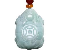 BCJMKDX Fox Necklace Hand Carved Burma Jadeite Dragon Turtle Pendant Lucky Amulet Jade Stone Necklace For Women Men