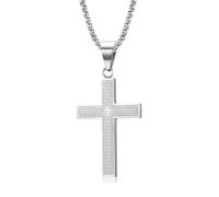 BCJMKDX Necklaces. Hand Traceable Lord's Prayer Cross Necklace | Deeply Etched Stainless Steel(Silver)