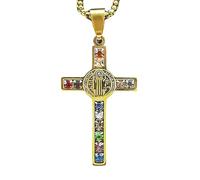 BCJMKDX Necklaces. St. Benedict Exorcism Cross Necklace 12 Tribes of Israel & Holy City Jerusalem Gemstones(Gold)