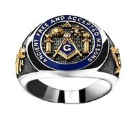 BCJMKDX Rings, Ancient Free Accepted Scottish Rite Masonic Ring for Men, Titanium Steel Two-Tone AASR Freemason Jewellery(S)