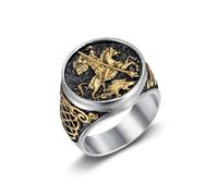 BCJMKDX Rings, Intricate St. George Slaying the Dragon Design Ring Epic & Mythical Knots Style Titanium Steel Exquisite(Silver+Gold,W)