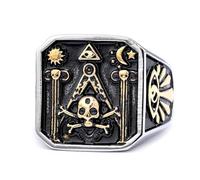 BCJMKDX Rings, Masonic Master Mason Ring Hiram Abiff Temple Builder Skull & Crossbones Embrace Death(W)