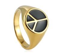 BCJMKDX Rings, Peace Love Couple Ring for His & Hers, Her Dainty 18K Gold Band & His Bold Enamel No War Signet Rings(For Men,Y)