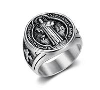 BCJMKDX Rings, Saint Benedict Exorcism Blessing Prayer Ring - Stainless Steel Gothic Religious Signet Ring for Men(S)
