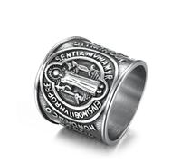 BCJMKDX Rings, Saint Benedict Image Titanium Steel Benedictine Medal Side Design Religious Amulet Exorcism Jewellery(Silver,Z+1)