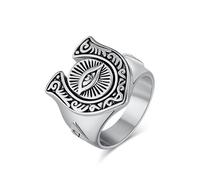 BCJMKDX Rings, Titanium Steel All-Seeing Eye & Inverted Triangle, Vintage Masonic Protection Jewellery(Silver,S)