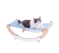 BCJMKDX Wooden cat bed, Solid Wood Stand and Comfortable Linen Mat - Cat Furniture Gift for Your Small to Medium Size Cat and Dog(Blue)