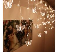 BCKAKQA Fairy Lights 1.5M x 0.5M 48 LED Butterfly Curtain Lights String USB 8 Modes Indoor Outdoor Use for Party Wedding Christmas Holiday Window Decoration Lighting(Warm White)