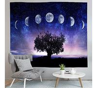 BCKAKQA Moon Phase Tapestry Wall Hanging Psychedelic Tree of Life Tapestry Black Blue Purple Aesthetic Galaxy Wall Tapestry for Bedroom Dorm Living Room Home Decor Wall Blanket (150X200cm ,59''X79'')