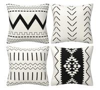 BCKAKQA Throw Pillow Cases 18 x 18 inch Set of 4 Black Geometric Cushion Covers 45 x 45 cm Linen Square Modern Decorative Throw Pillow Covers for Bedroom Living Room Sofa Couch Bed Cushion Cases