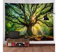 BCKAKQA Tree of Life Tapestry Wall Hanging Large Green Tree Nature Scenery Tapestry Sunshine Forest Landscape Wall Tapestry for Bedroom Dorm Living Room Home Wall Art Decor (150x200cm,59"X79")
